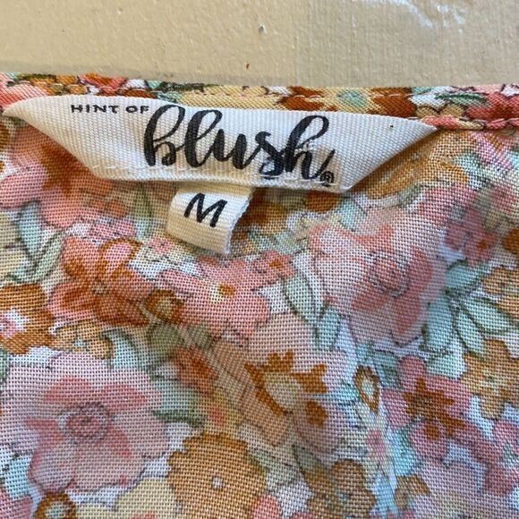 Hint Of Blush Ditsy Smocked Tiered Floral Peasant Mini Dress Size Medium - Picture 7 of 10